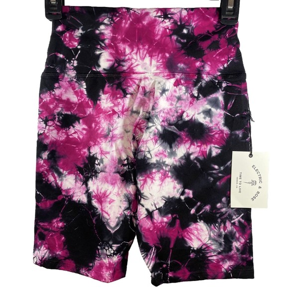 Electric & Rose Womens Bike Shorts Activewear Tie Dye Stretch Pink Black Sz S - Picture 2 of 6